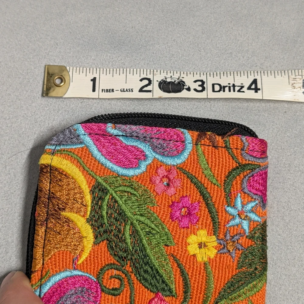 Beautiful Hand Embroidered Colorful Floral Zip Around Wallet